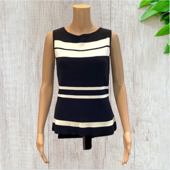 VINTAGE ERIK STEWART COLLECTION -- Sleeveless Shell, Black & White Horiz. Stripe - Picture 2 of 7